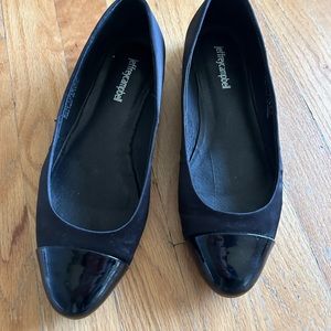 Like new black Jeffrey Campbell flats with patent toe and gems on the heel.